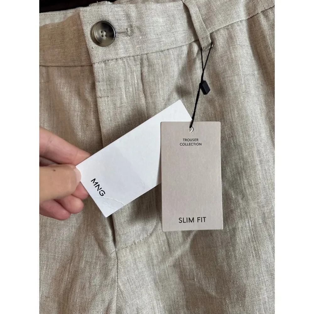 NWT Mango MNG Men’s 100% Linen Pants Slim Fit Pockets Off White Size 38